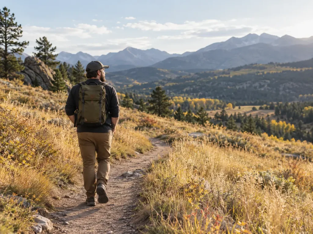 Person taking a grounding walk on a Colorado trail before ketamine-assisted therapy